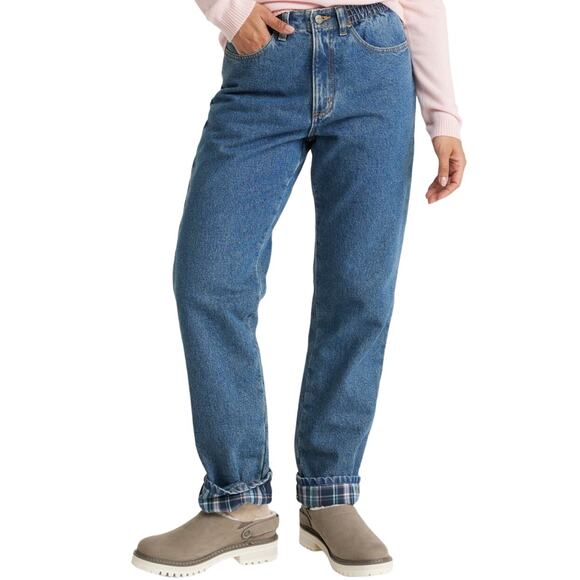 L.L. Bean Double L Jeans Ultra High-Rise Elastic Waist Tapered Flannel-Lined 16 - Picture 1 of 6